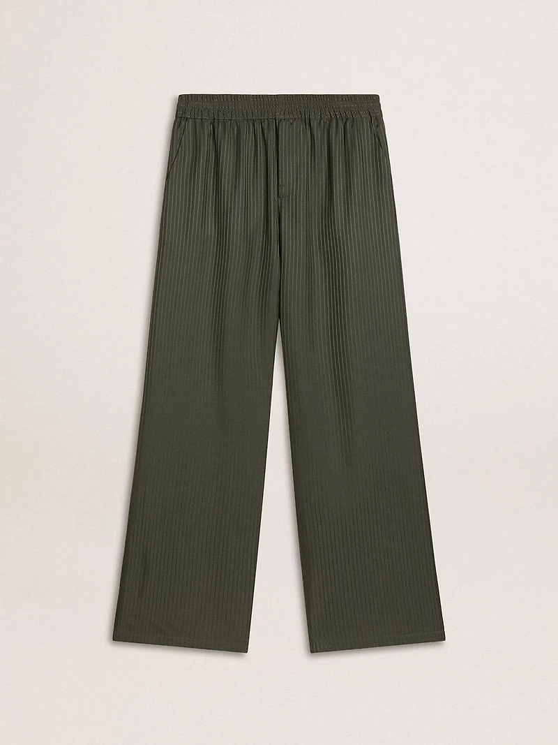 Men's dark green joggers with vertical stripes
