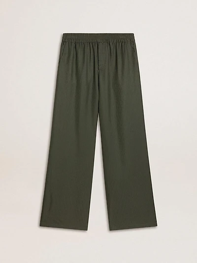 Men's dark green joggers with vertical stripes