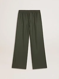 Men's dark green joggers with vertical stripes