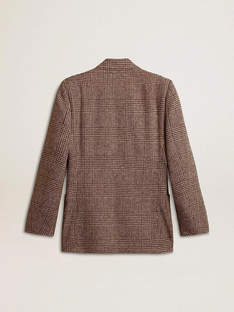Gray single-breasted blazer for men in houndstooth wool