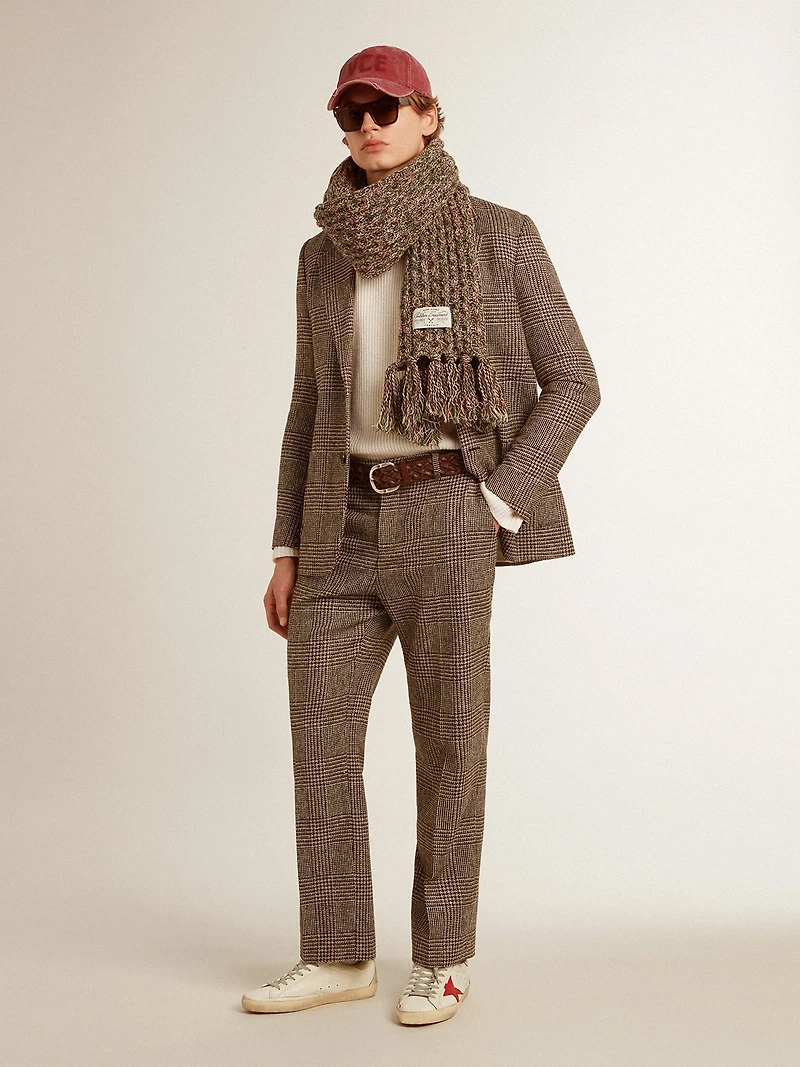 Gray single-breasted blazer for men in houndstooth wool