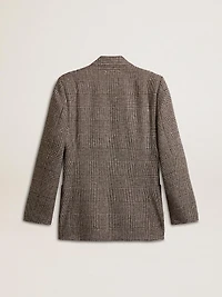 Gray single-breasted blazer for men in houndstooth wool
