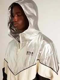 Men's windcheater in silver and black technical fabric