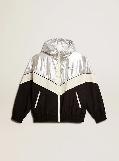Men's windcheater silver and black technical fabric