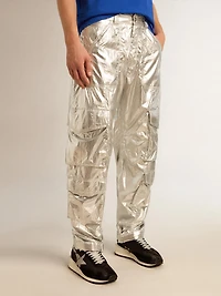 Men's cargo pants silver technical fabric