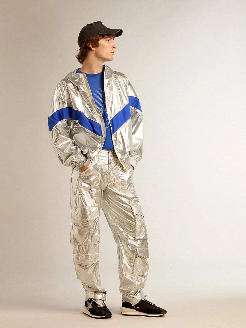 Men's cargo pants silver technical fabric