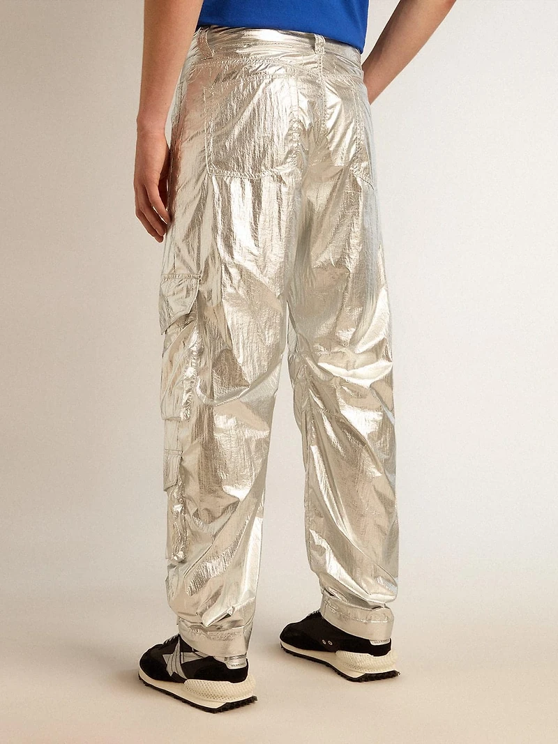Men's cargo pants silver technical fabric