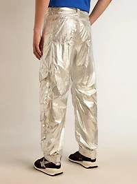 Men's cargo pants silver technical fabric