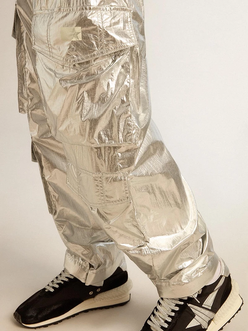 Men's cargo pants silver technical fabric