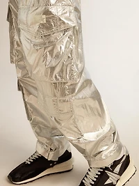 Men's cargo pants silver technical fabric