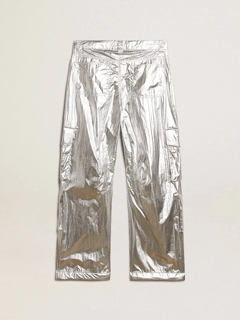 Men's cargo pants silver technical fabric