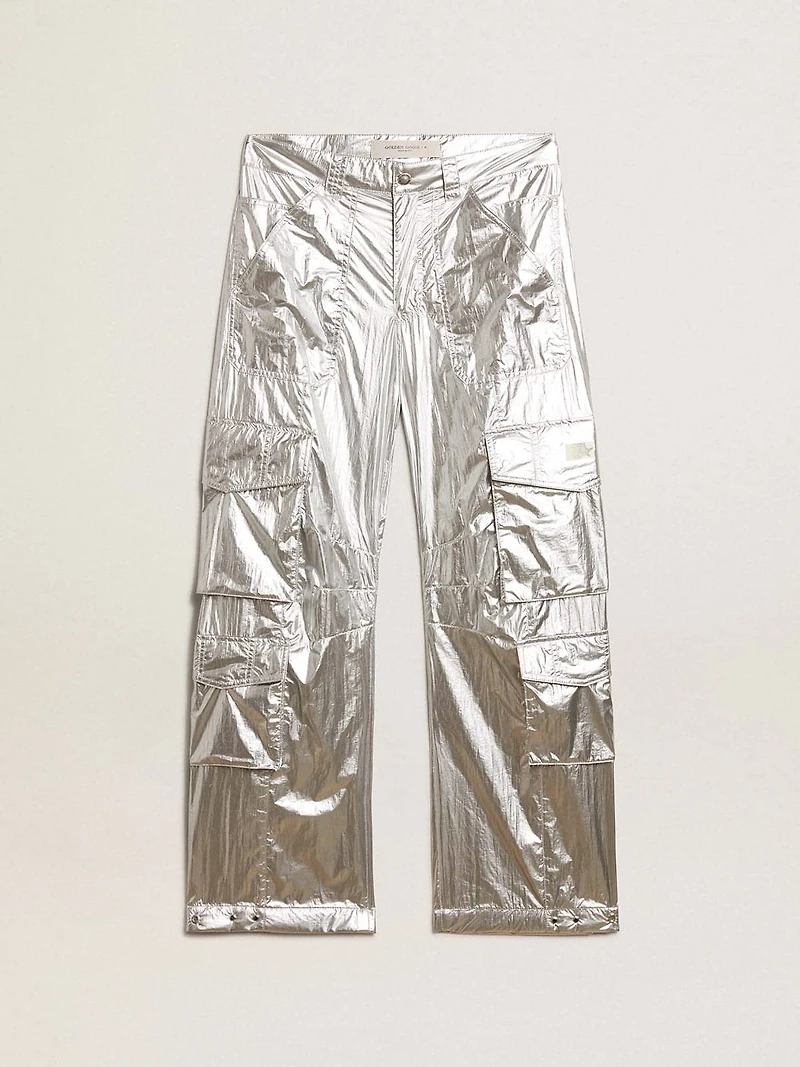 Men's cargo pants silver technical fabric