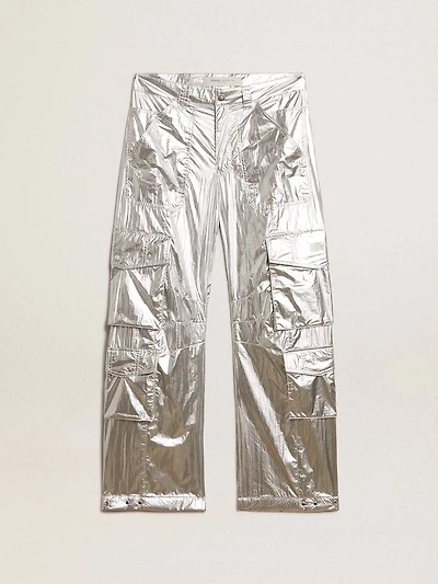 Men's cargo pants silver technical fabric