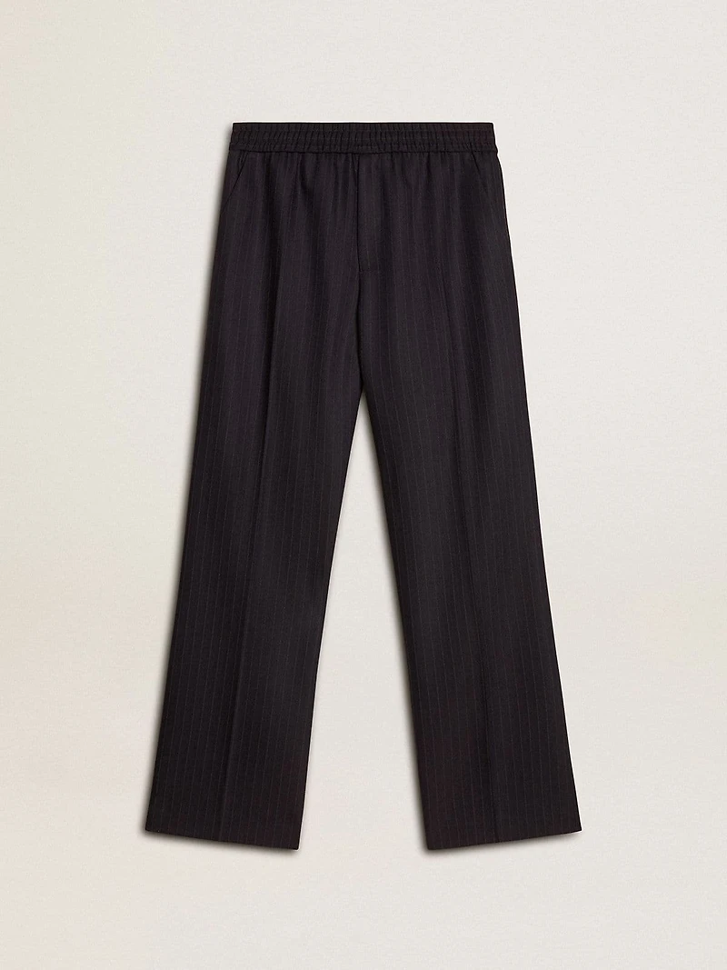 Men's wool joggers with vertical thin stripes