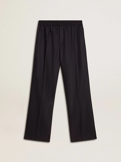 Men's wool joggers with vertical thin stripes