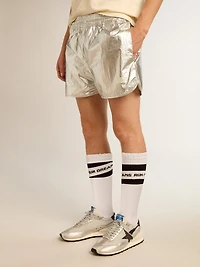 Men's running shorts silver fabric
