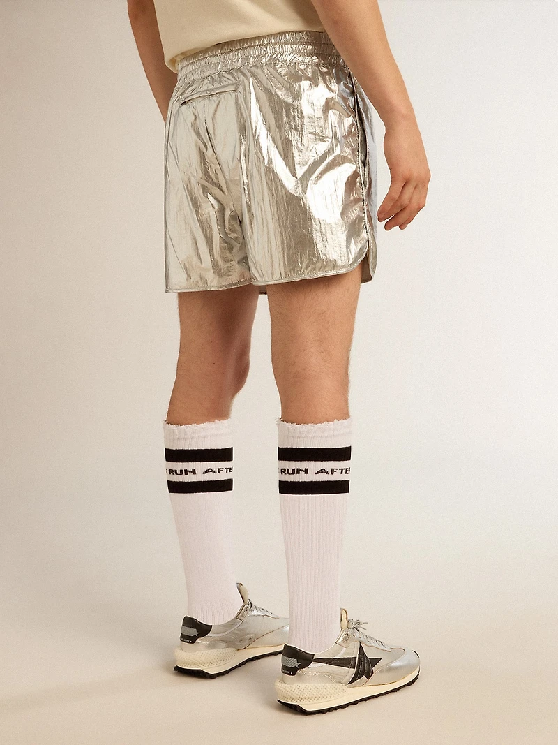 Men's running shorts silver fabric