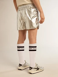 Men's running shorts silver fabric