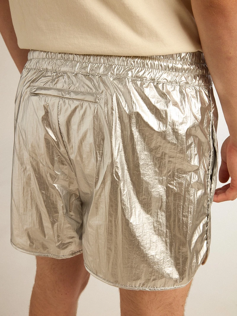 Men's running shorts silver fabric