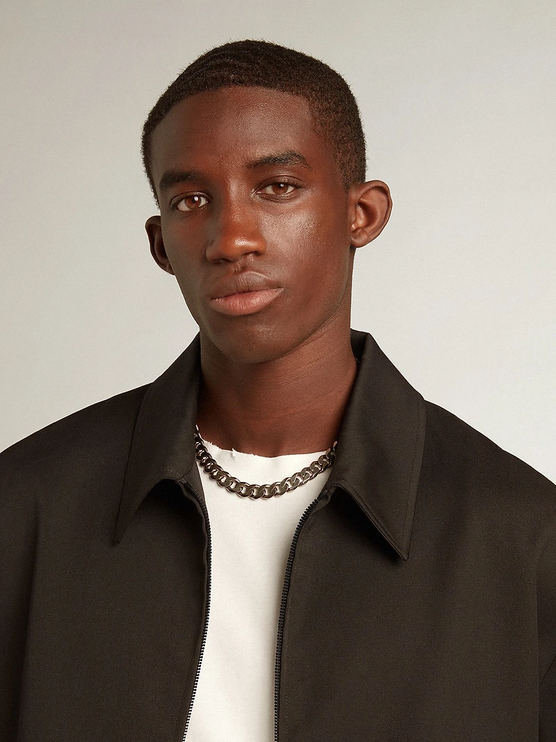 Men’s zip-up jacket black wool gabardine