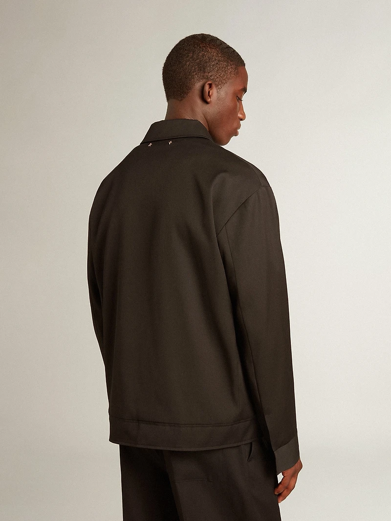 Men’s zip-up jacket black wool gabardine