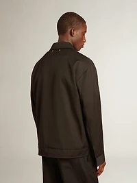 Men’s zip-up jacket black wool gabardine