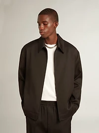 Men’s zip-up jacket black wool gabardine