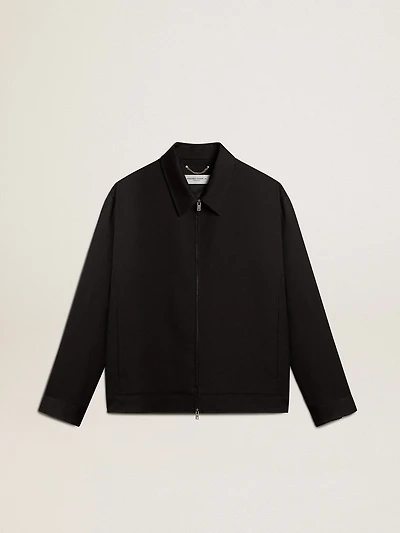 Men’s zip-up jacket black wool gabardine