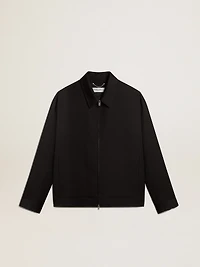 Men’s zip-up jacket black wool gabardine