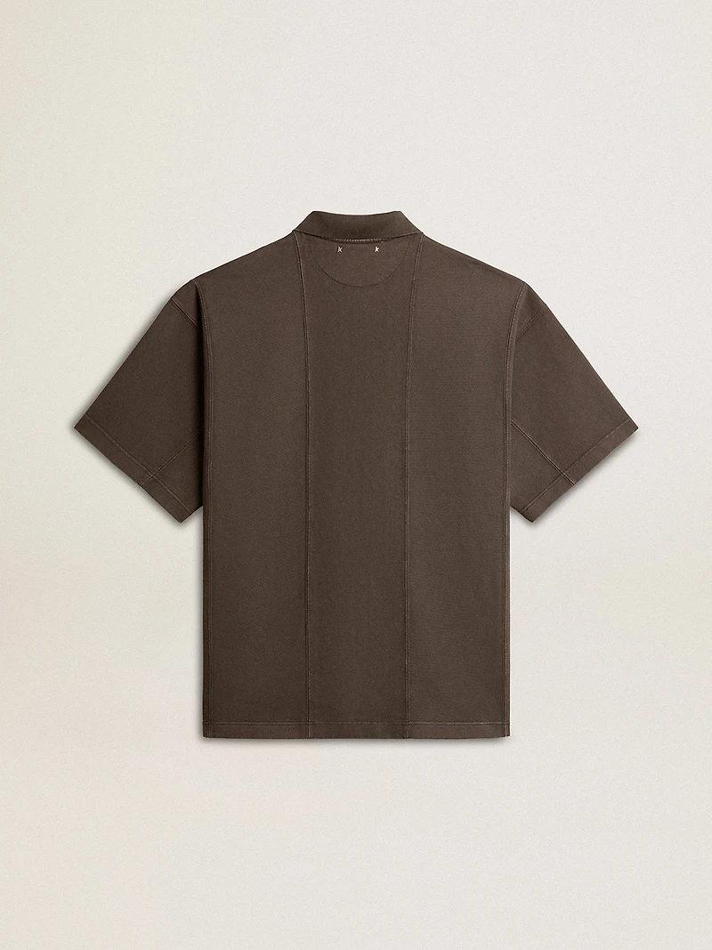 Men's cotton polo shirt anthracite gray with embroidery