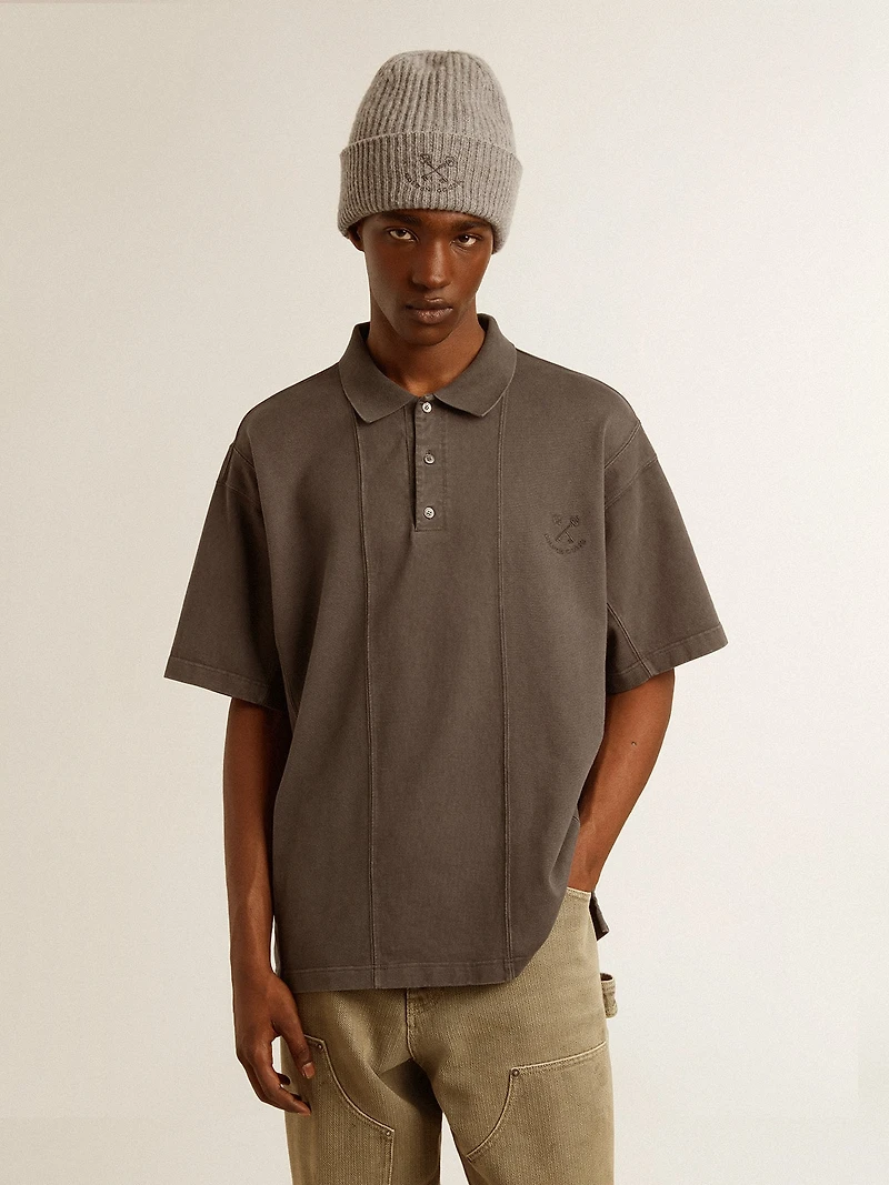 Men's cotton polo shirt anthracite gray with embroidery