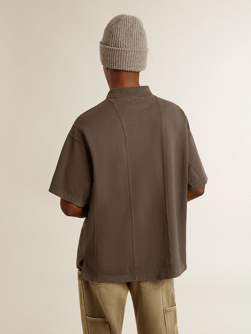 Men's cotton polo shirt anthracite gray with embroidery