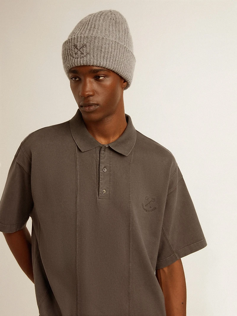 Men's cotton polo shirt anthracite gray with embroidery