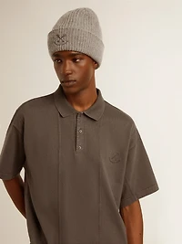 Men's cotton polo shirt anthracite gray with embroidery