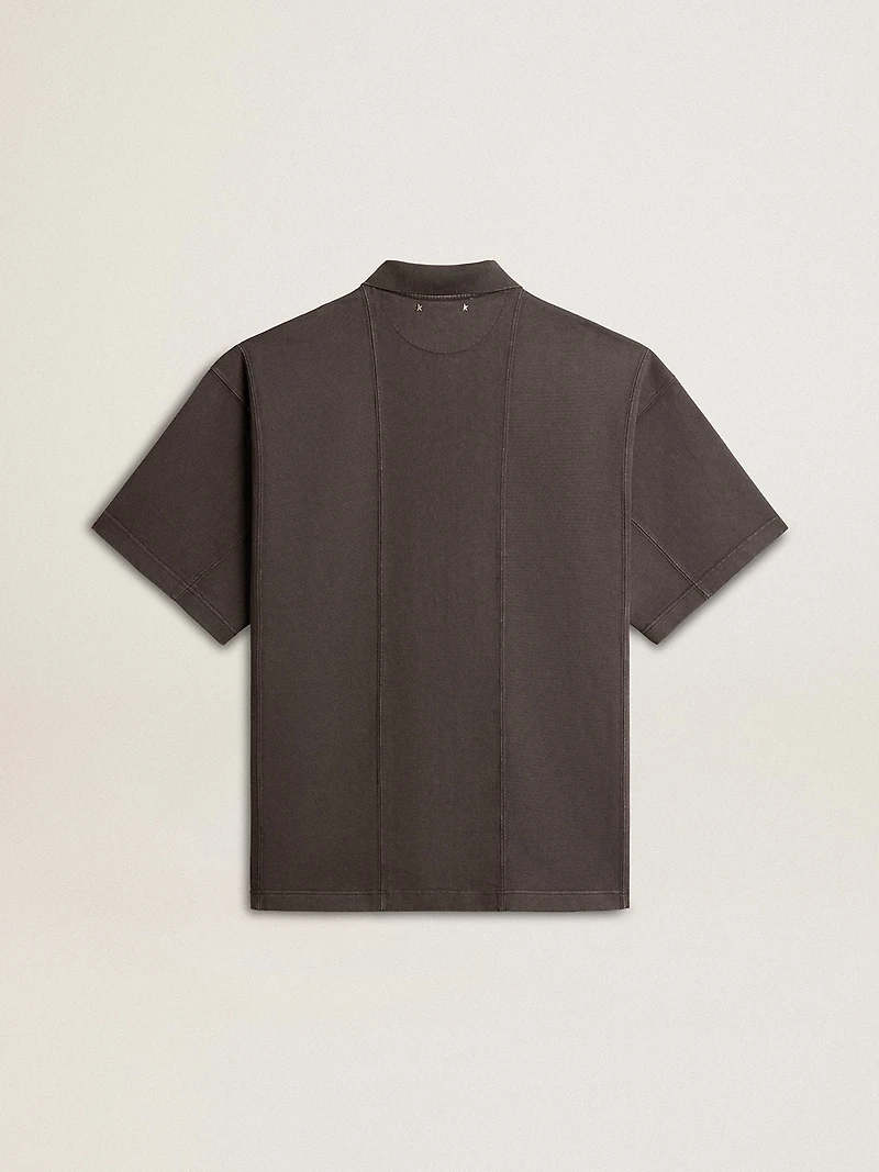 Men's cotton polo shirt anthracite gray with embroidery