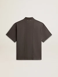 Men's cotton polo shirt anthracite gray with embroidery