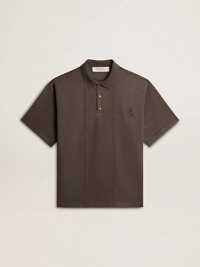 Men's cotton polo shirt anthracite gray with embroidery
