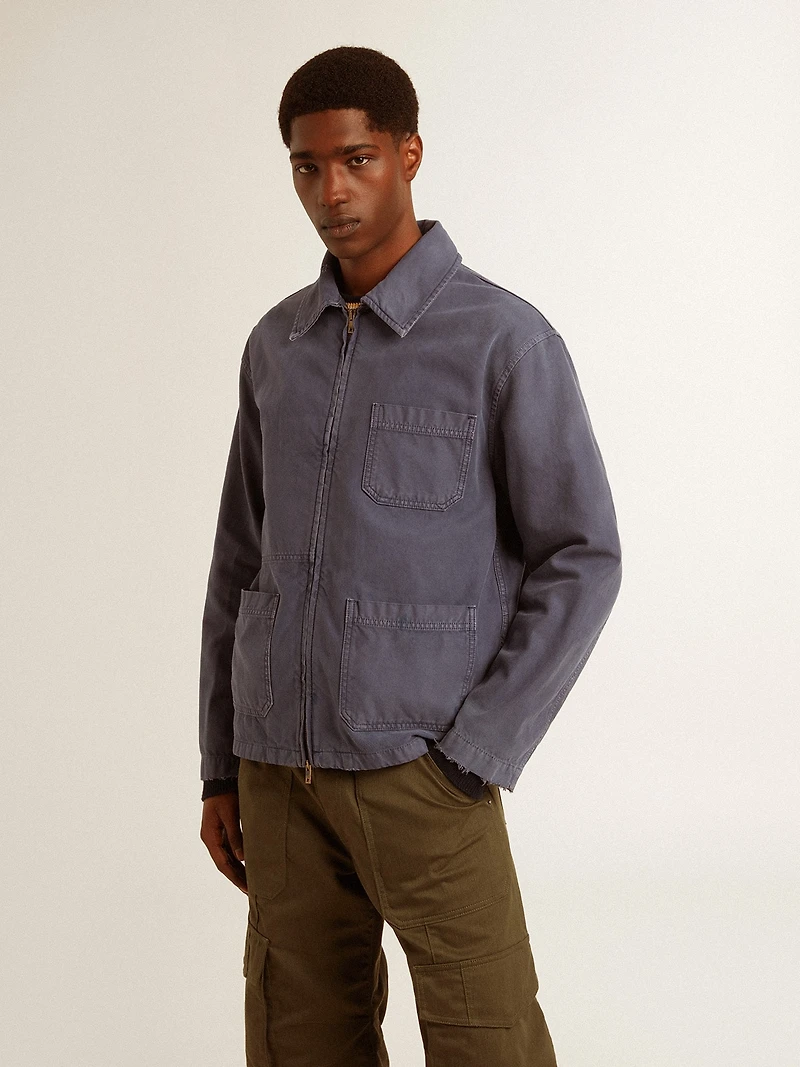 Men's blue jacket denim cotton with distressed treatment