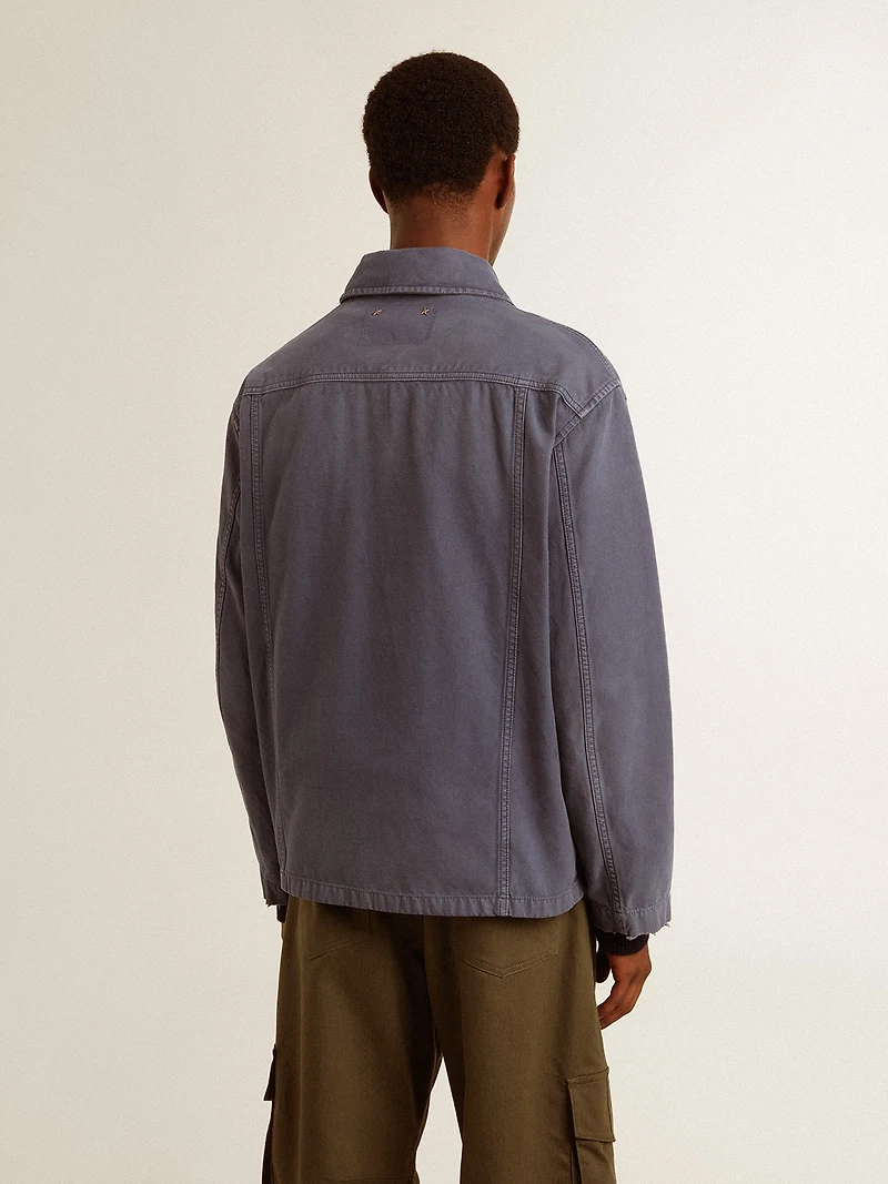 Men's blue jacket denim cotton with distressed treatment