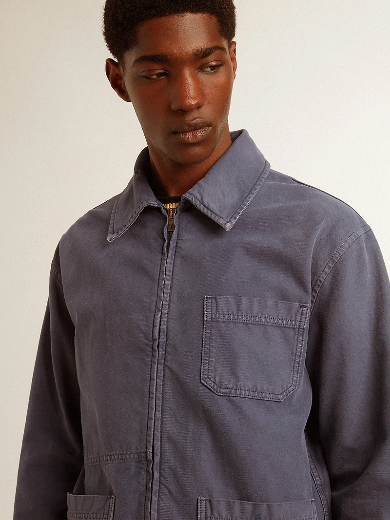 Men's blue jacket denim cotton with distressed treatment