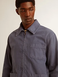 Men's blue jacket denim cotton with distressed treatment