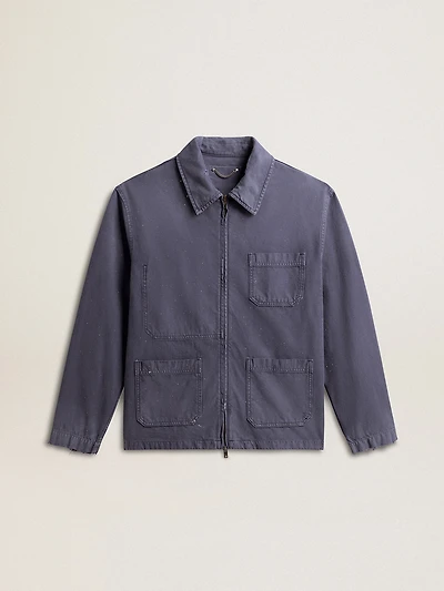 Men's blue jacket denim cotton with distressed treatment