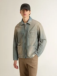 Men's distressed-effect denim jacket with zip