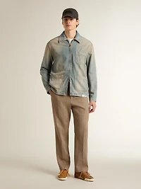 Men's distressed-effect denim jacket with zip