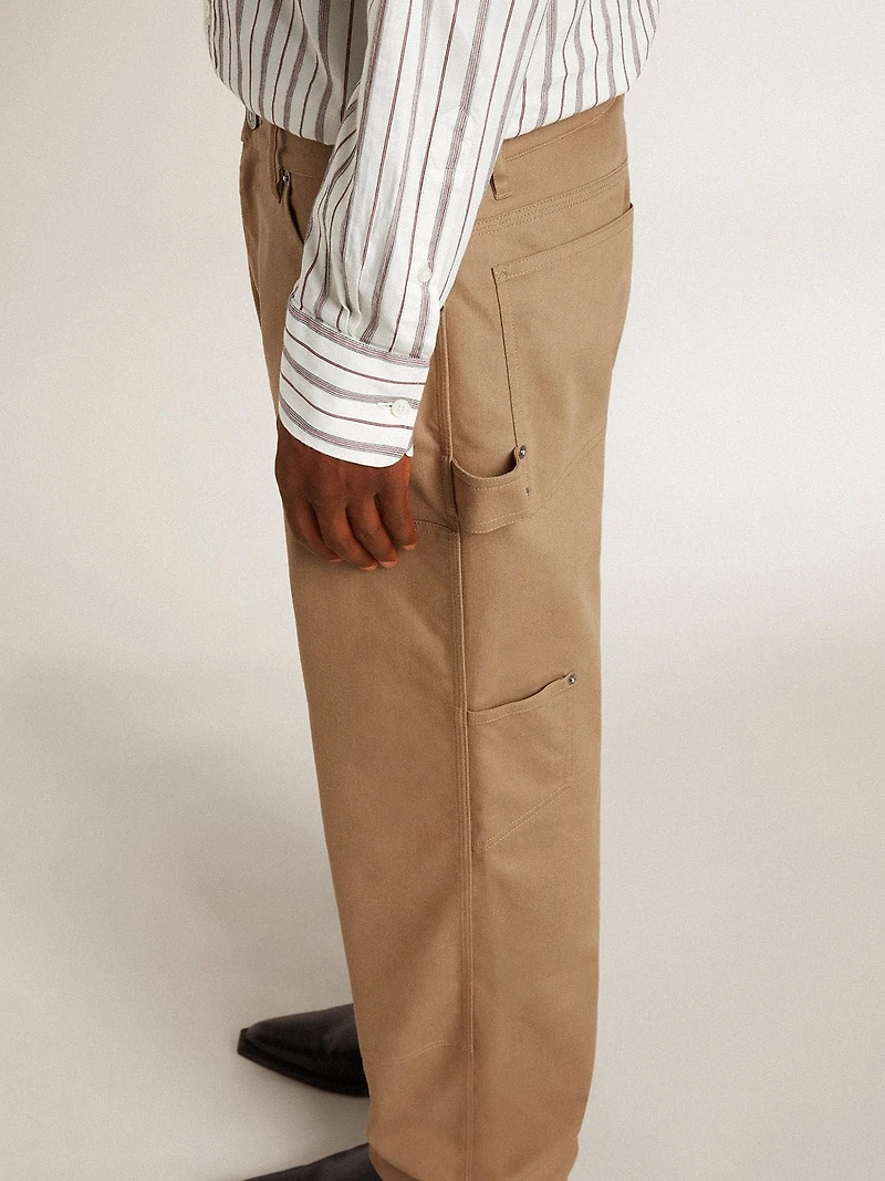 Men's beige pants with patches
