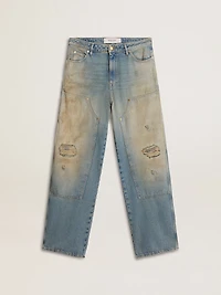 Men's distressed sand-washed jeans