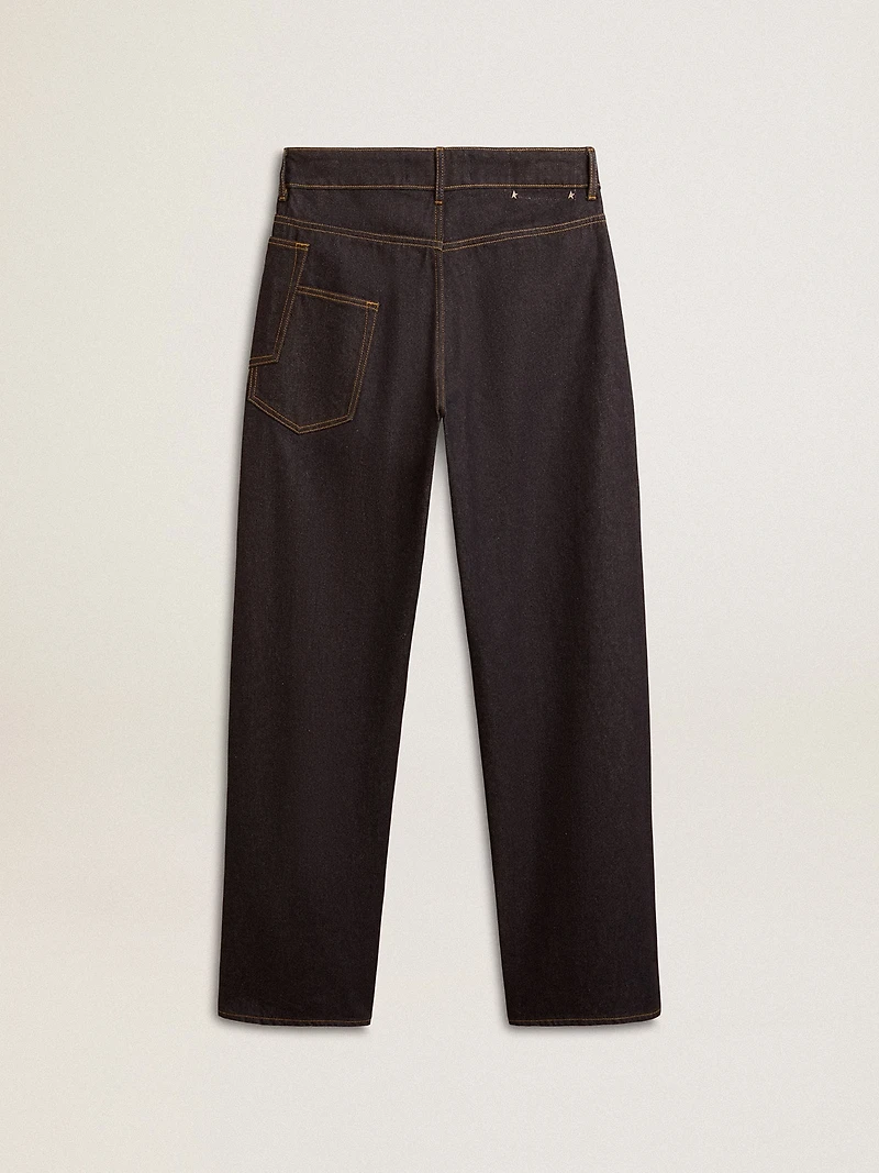 Men’s dark blue wide-leg jeans one-wash denim