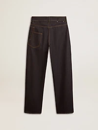 Men’s dark blue wide-leg jeans one-wash denim
