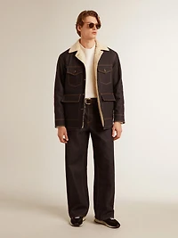 Men’s dark blue wide-leg jeans one-wash denim