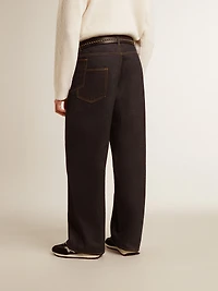 Men’s dark blue wide-leg jeans one-wash denim